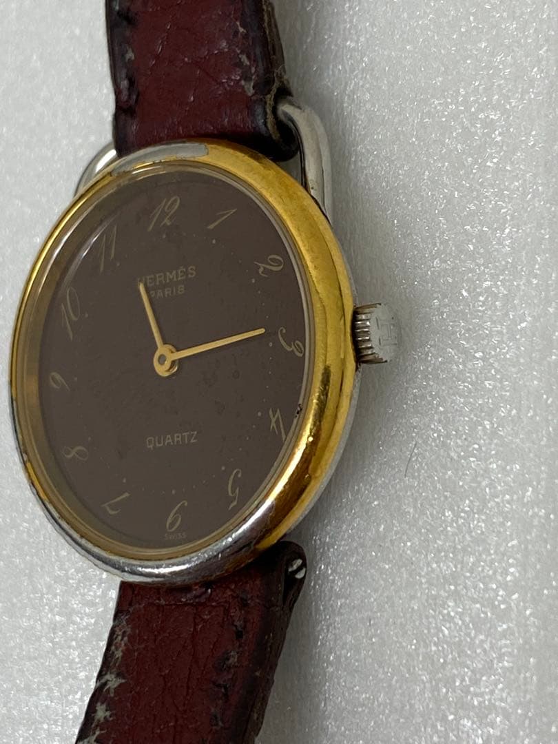 3-1935 エルメス アルソー QZ ボルドー文字盤 レディース腕時計