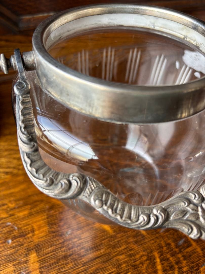 フランスアンティーク ビスケットジャー　蓋付