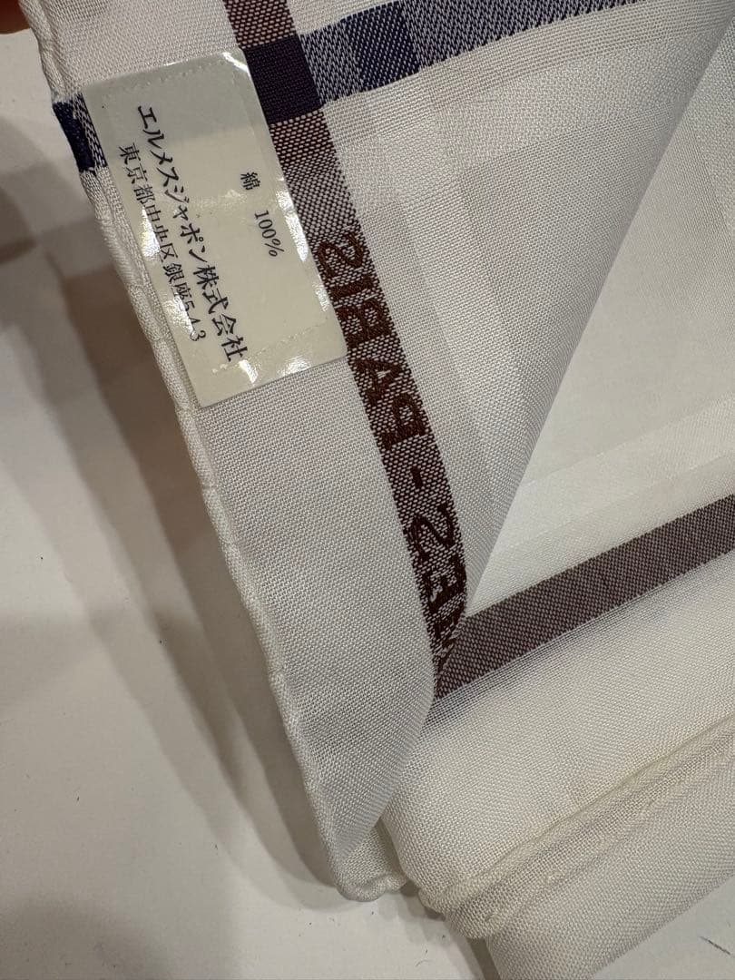 新品未使用☆エルメス　ハンカチ　ロゴ　ボーダー　スカーフ　コットンスカーフ美品