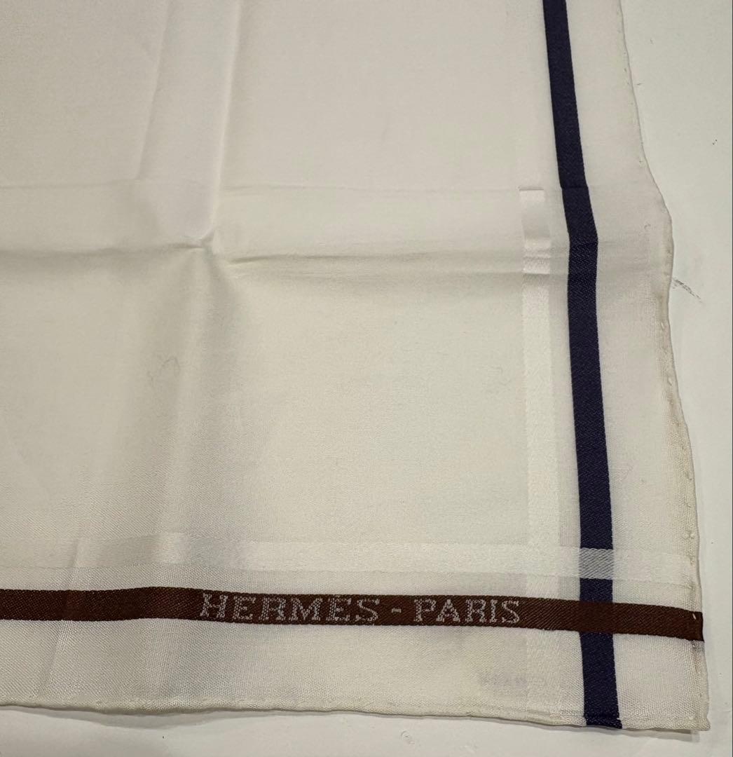 新品未使用☆エルメス　ハンカチ　ロゴ　ボーダー　スカーフ　コットンスカーフ美品