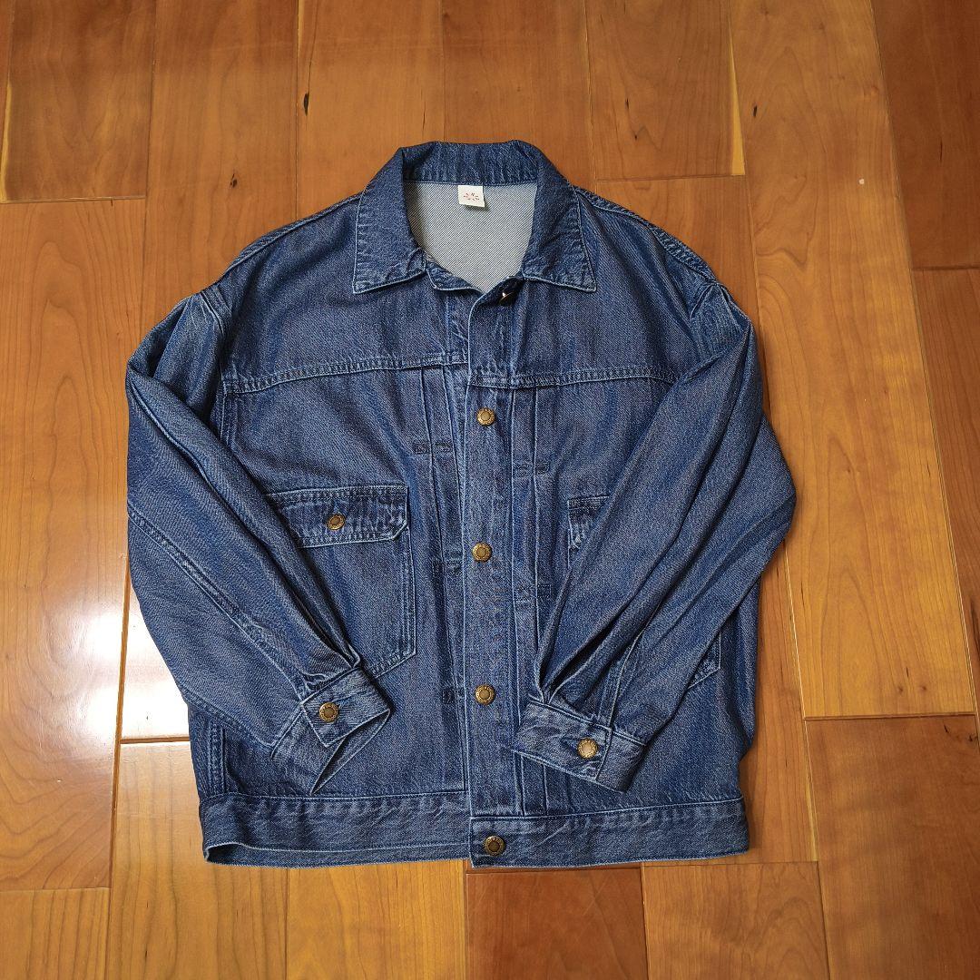 ダークブルー デニムジャケット ルーズフィット　ビアズリー