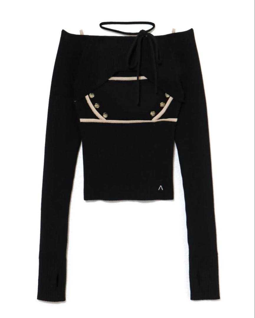 andmary Elf button knit tops blackアンドマリー