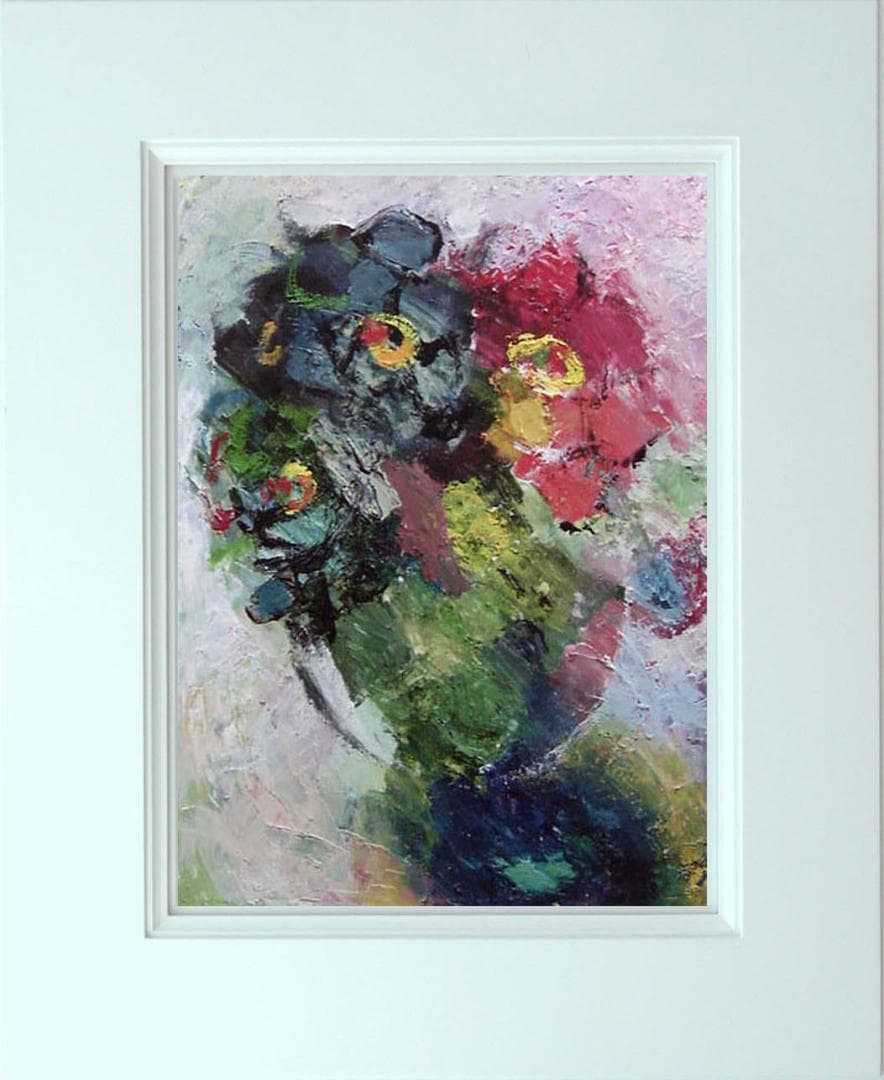 油絵 菅家令子 絵 絵画インテリア 額付(青緑＋金色の枠)uF6-111302花