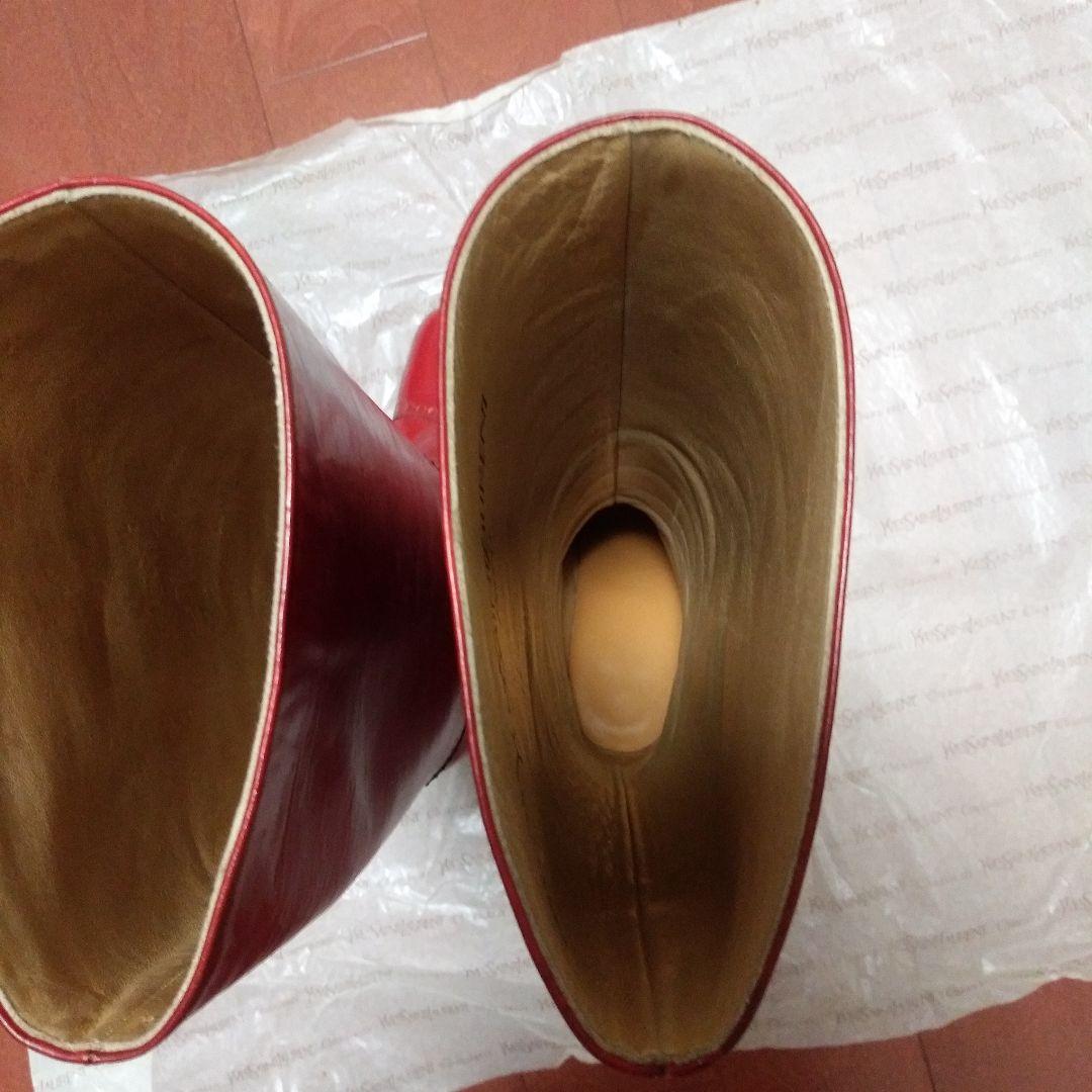 イブ.サンローラン　赤 レザー ロングブーツ 高ヒール