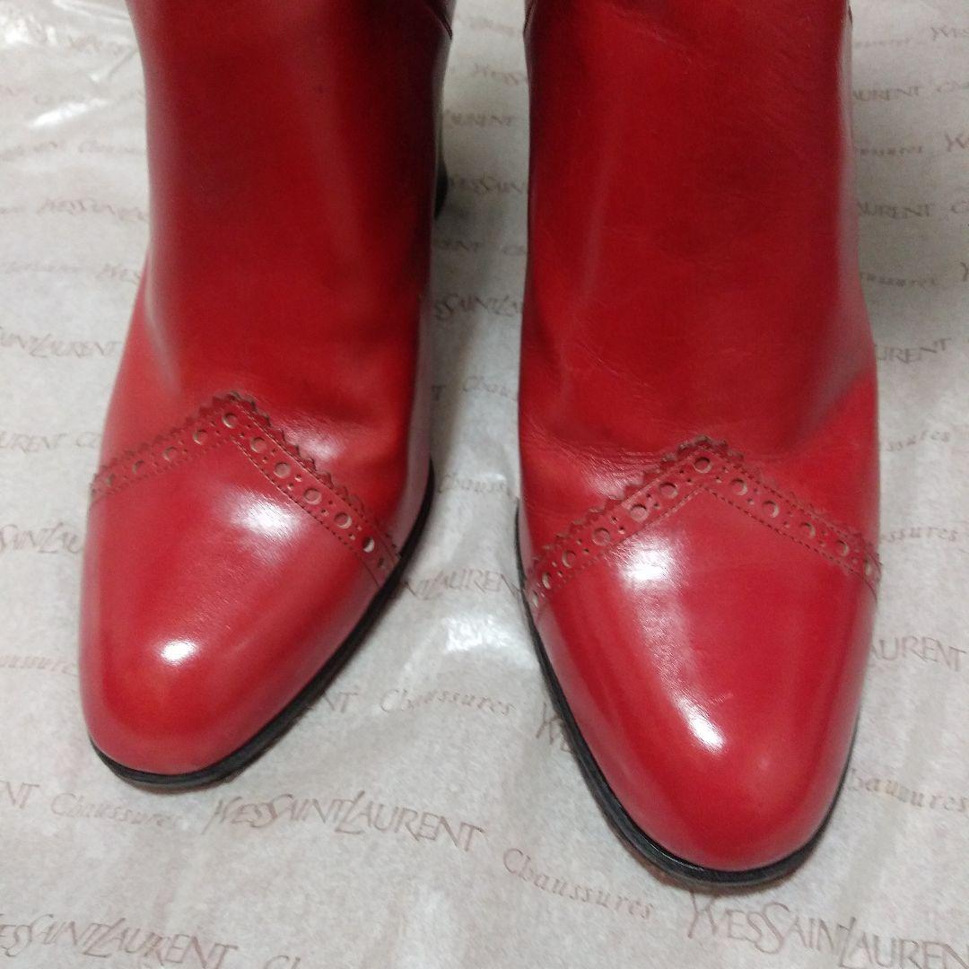 イブ.サンローラン　赤 レザー ロングブーツ 高ヒール