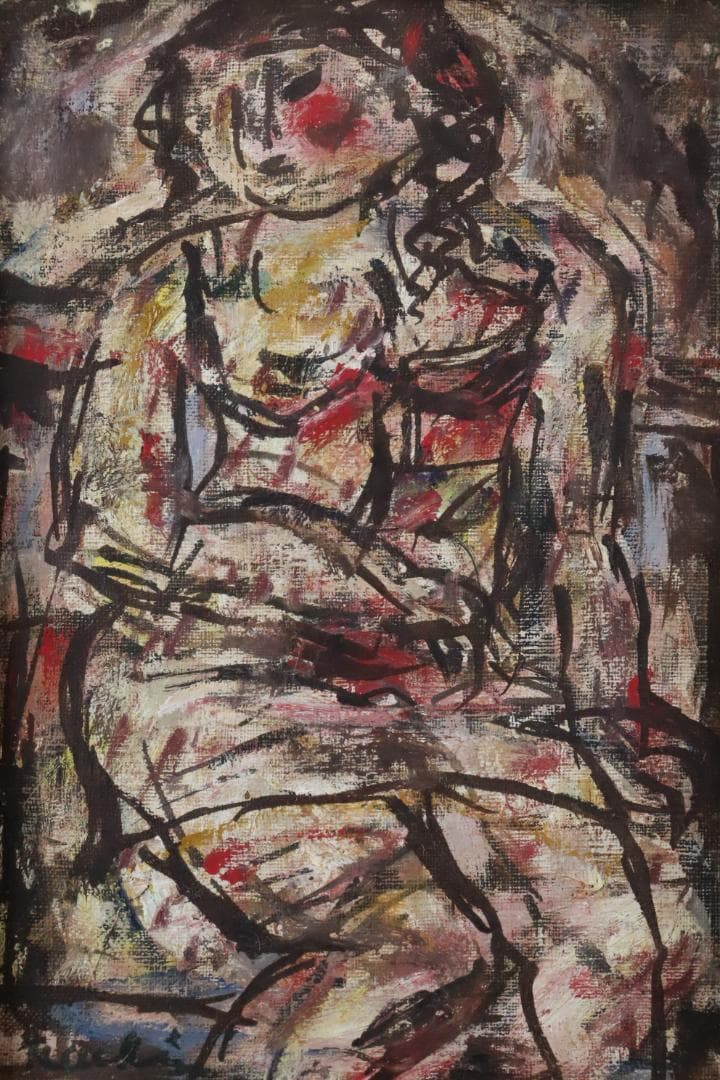 真作保証 奈知安太郎 「座る裸婦」 油彩SM号 独立美術協会 自由美術家協会