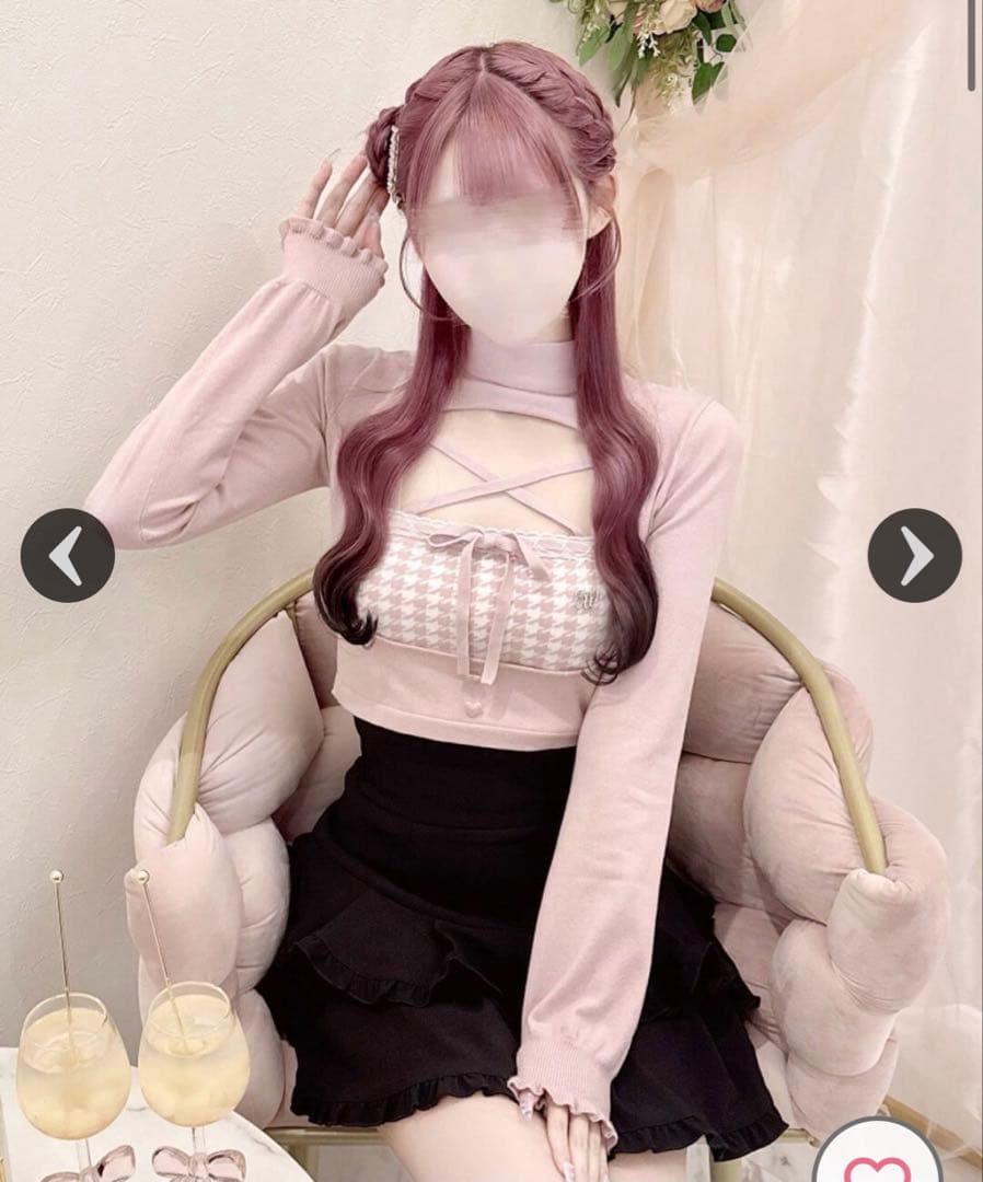 ハニーミュー 千鳥柄ハイネックアンサンブルトップス ピンク