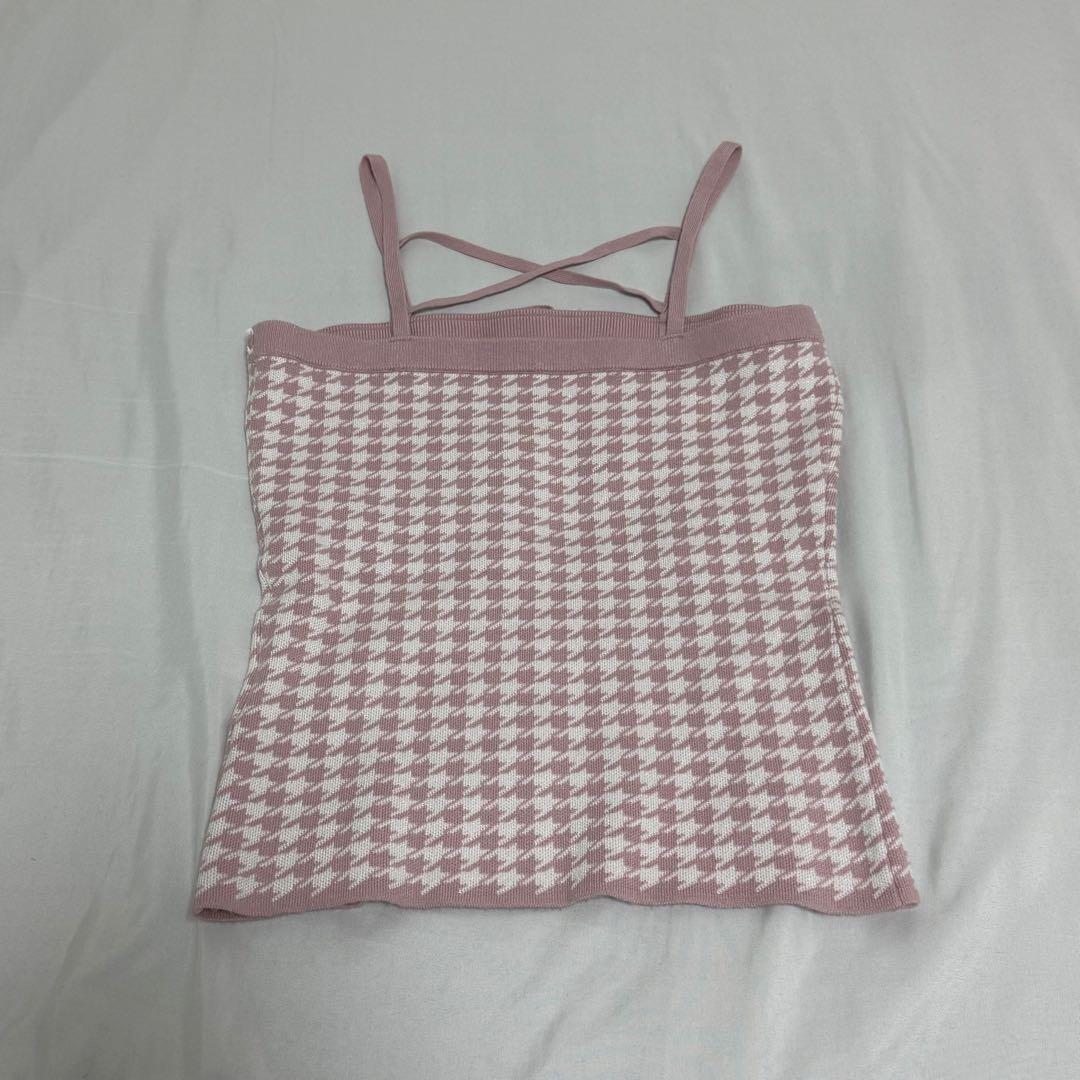 ハニーミュー 千鳥柄ハイネックアンサンブルトップス ピンク