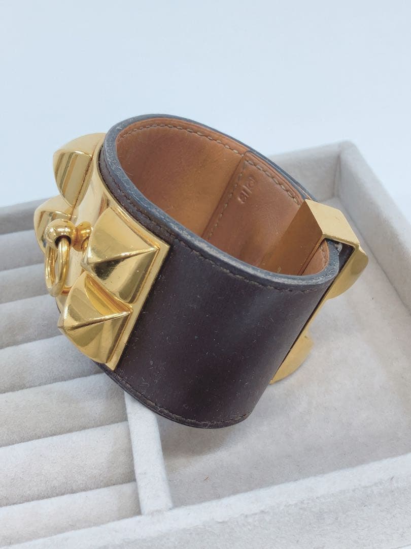 ★HERMES コリエドシアン ブレスレット レザー バングル ゴールド金具