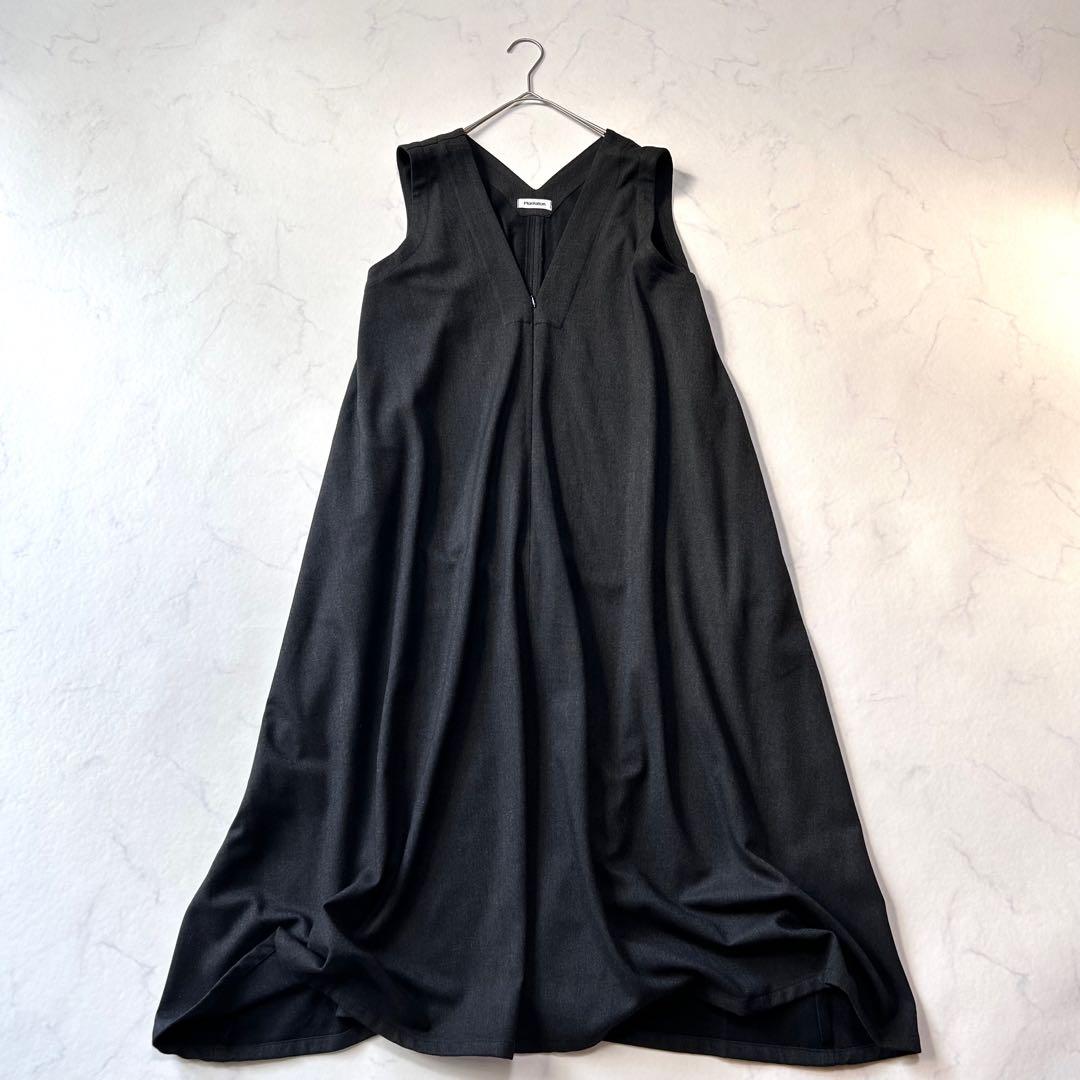 美品 プランテーション Vネック ジャンパースカート ロングワンピースワイド