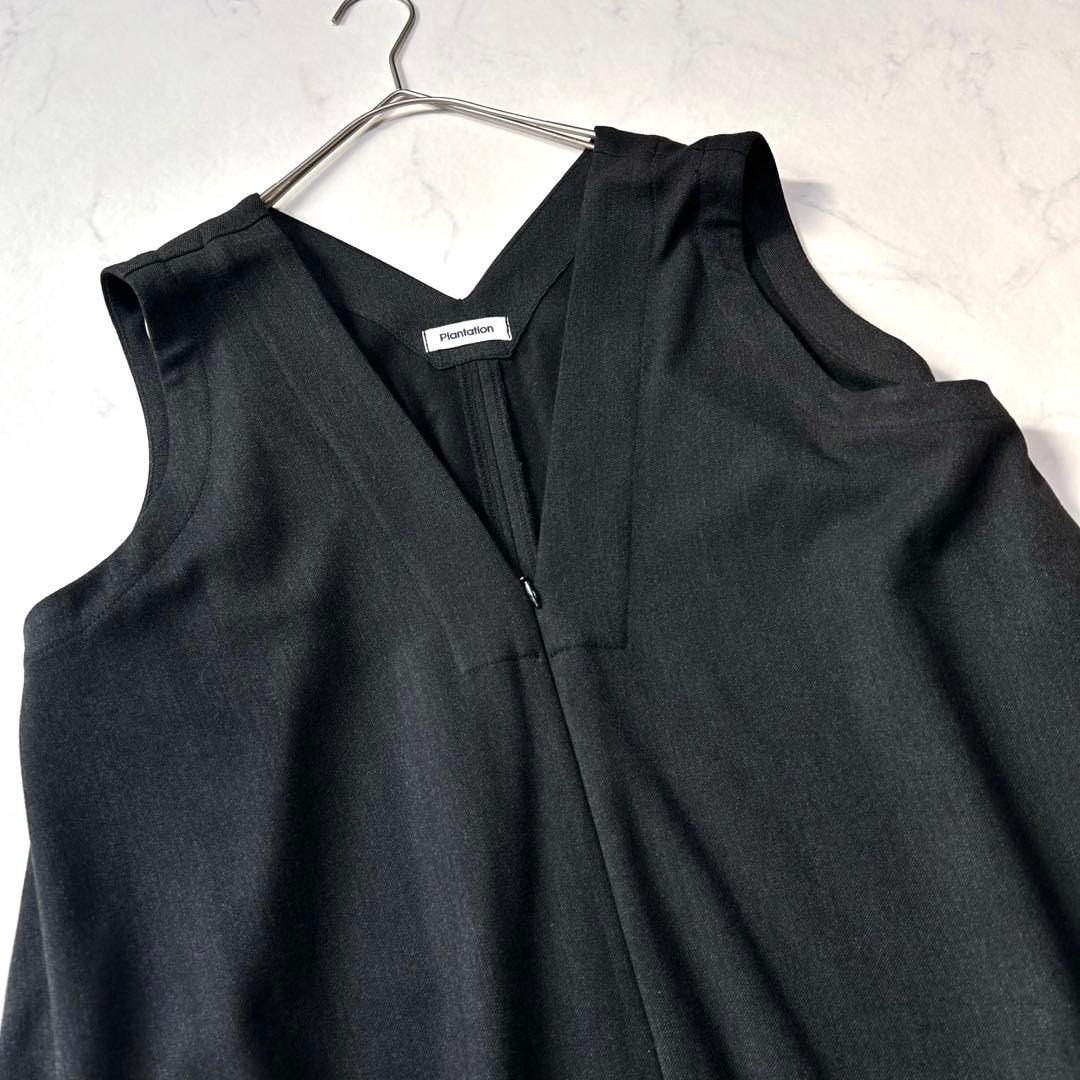 美品 プランテーション Vネック ジャンパースカート ロングワンピースワイド