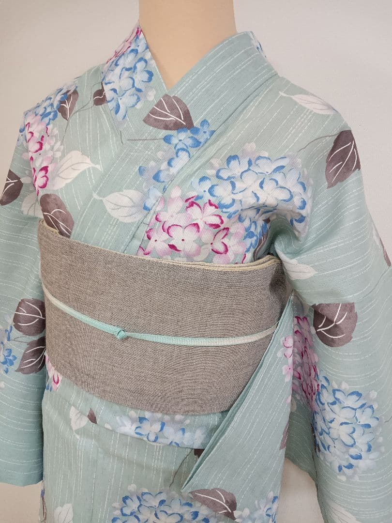 綿麻浴衣　トールサイズ 裄71cm くすみカラー　紫陽花