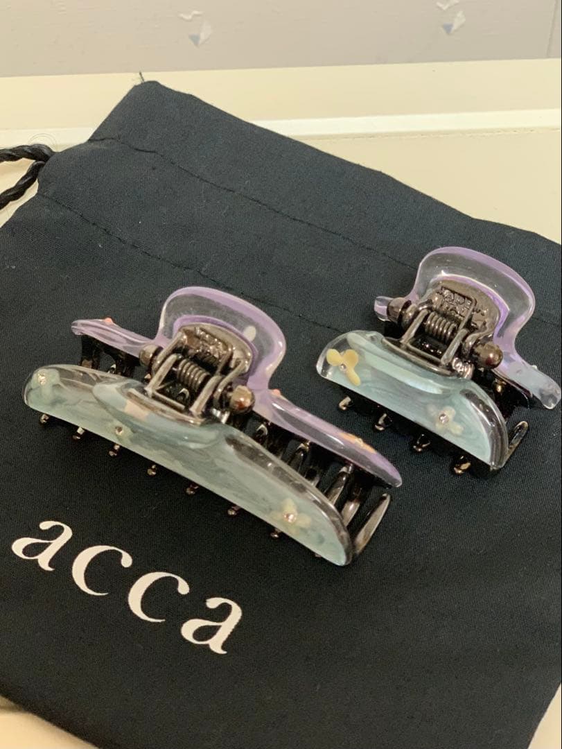 アッカacca ヘアクリップ 2個セット 紫 青 花柄