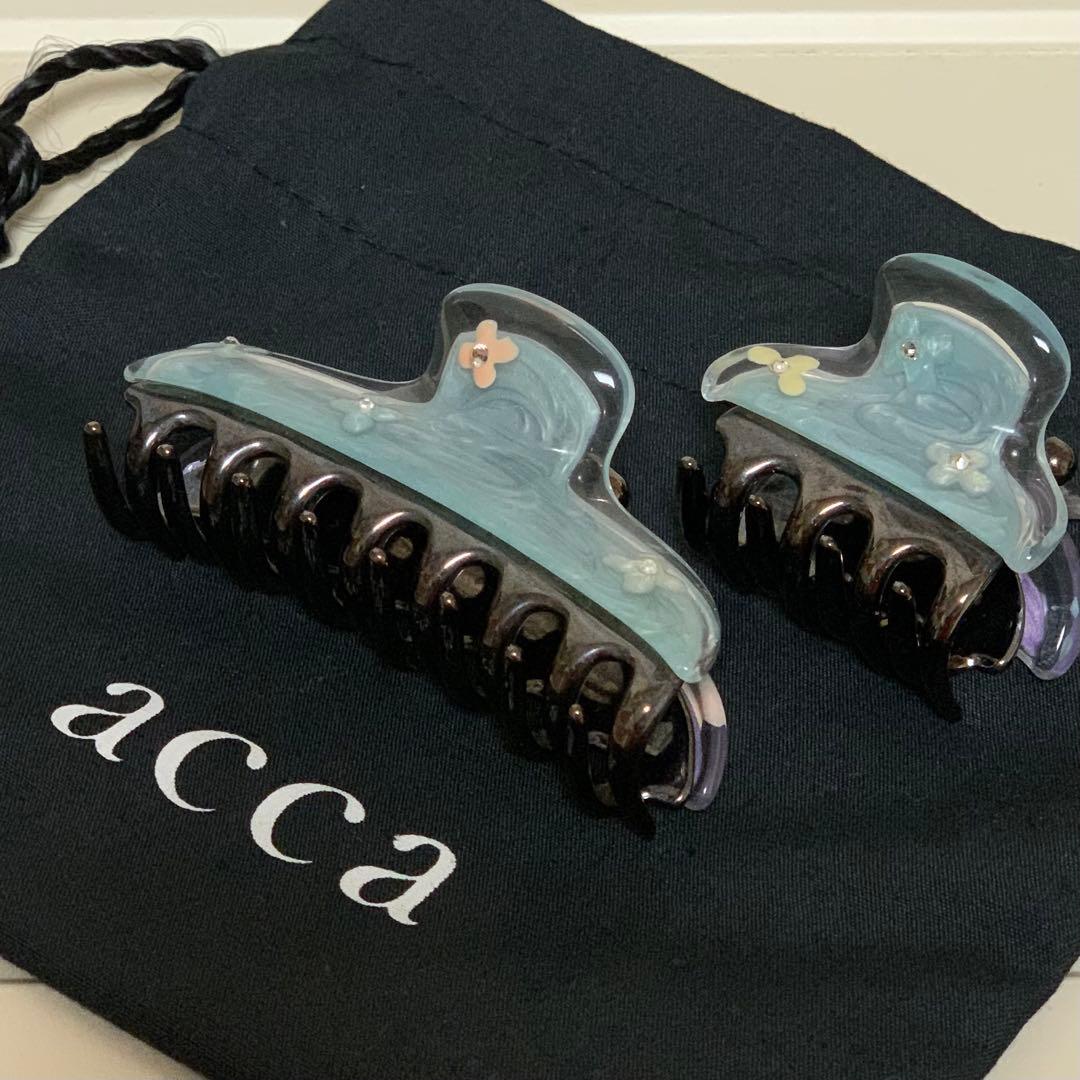 アッカacca ヘアクリップ 2個セット 紫 青 花柄