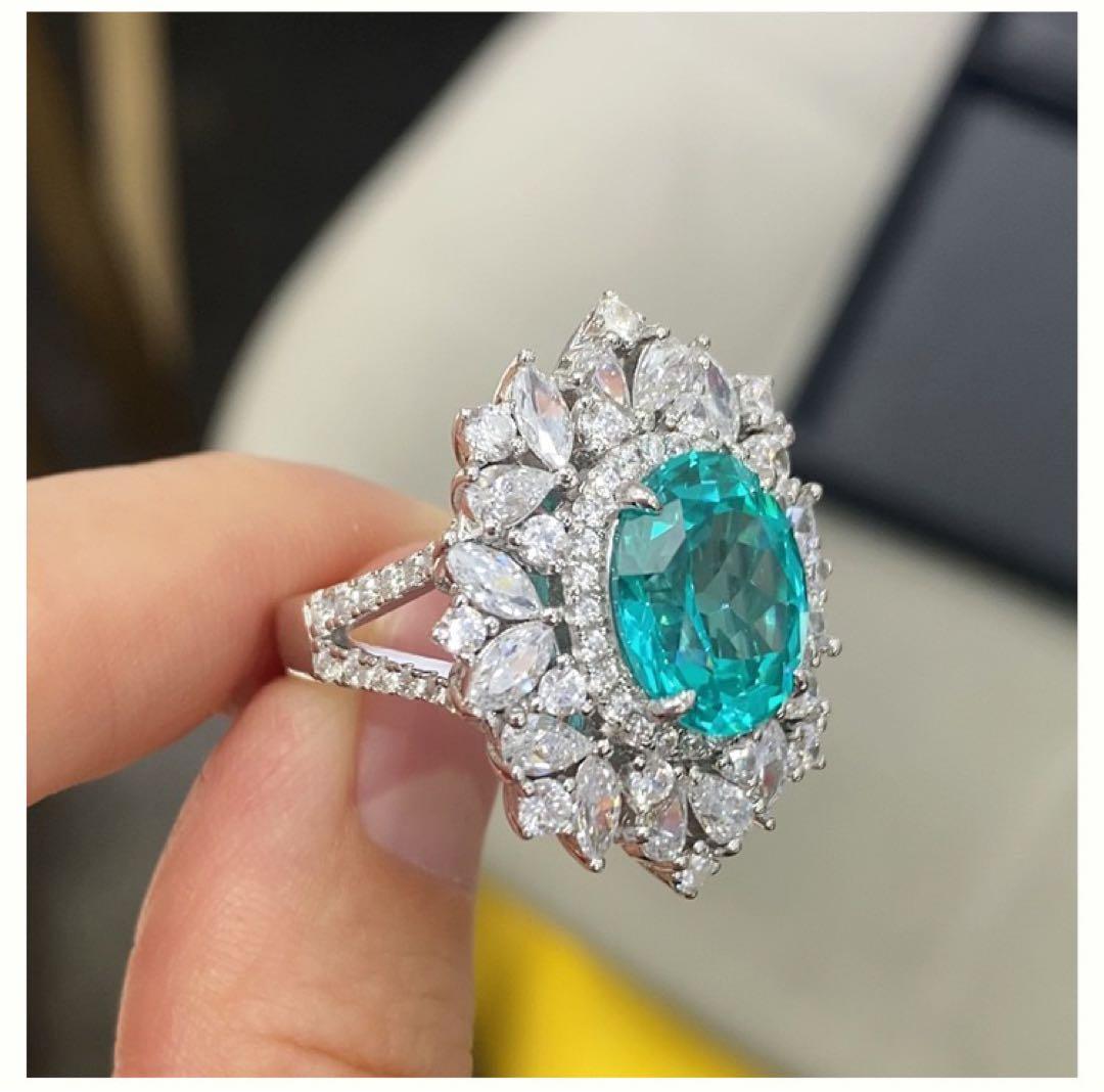 【ねこちゃん】S925ラボグロウンパライバトルマリンリング6ct