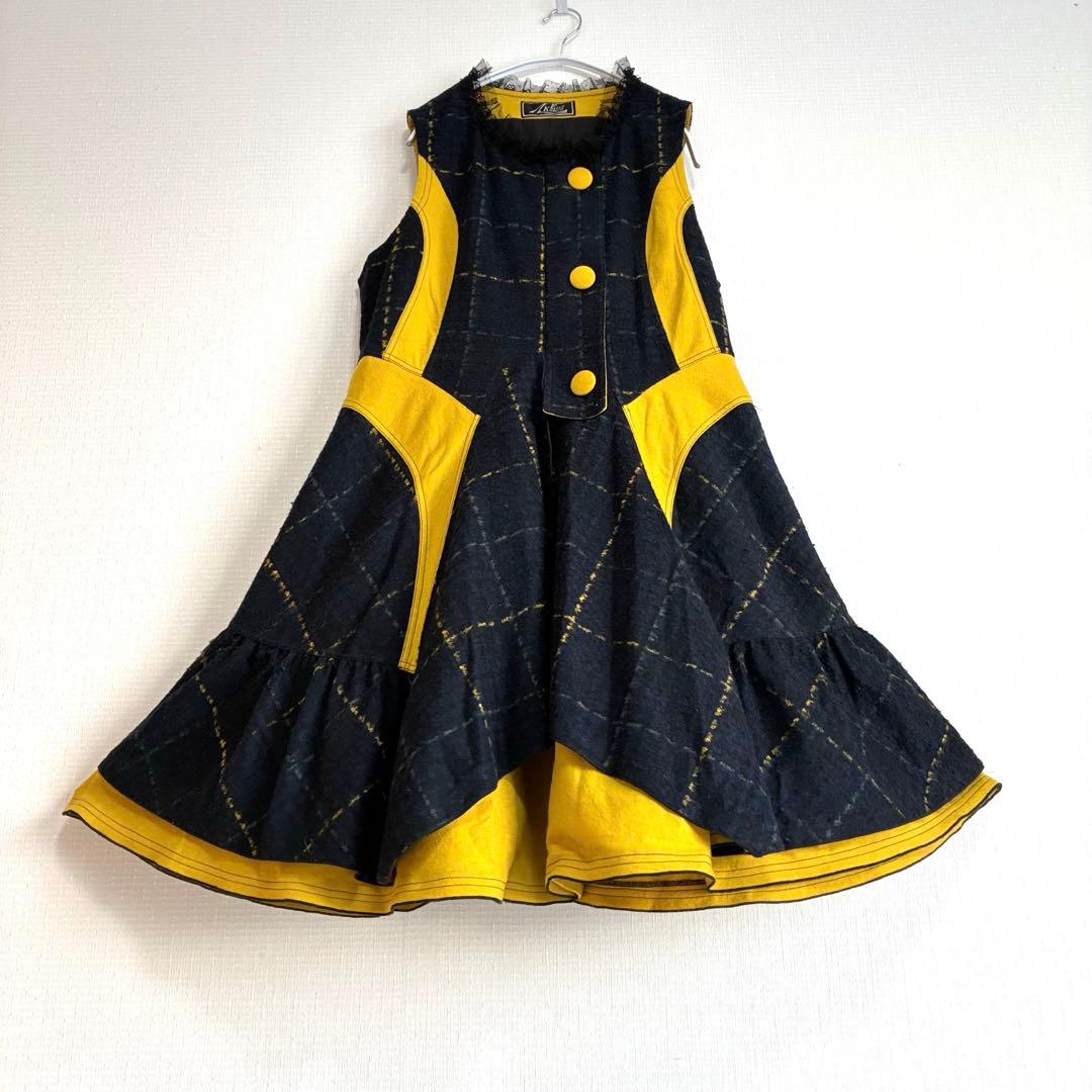 エイココンドウ 　ロングジレ　ワンピース　チェック柄　レース　秋冬　ジップアップ