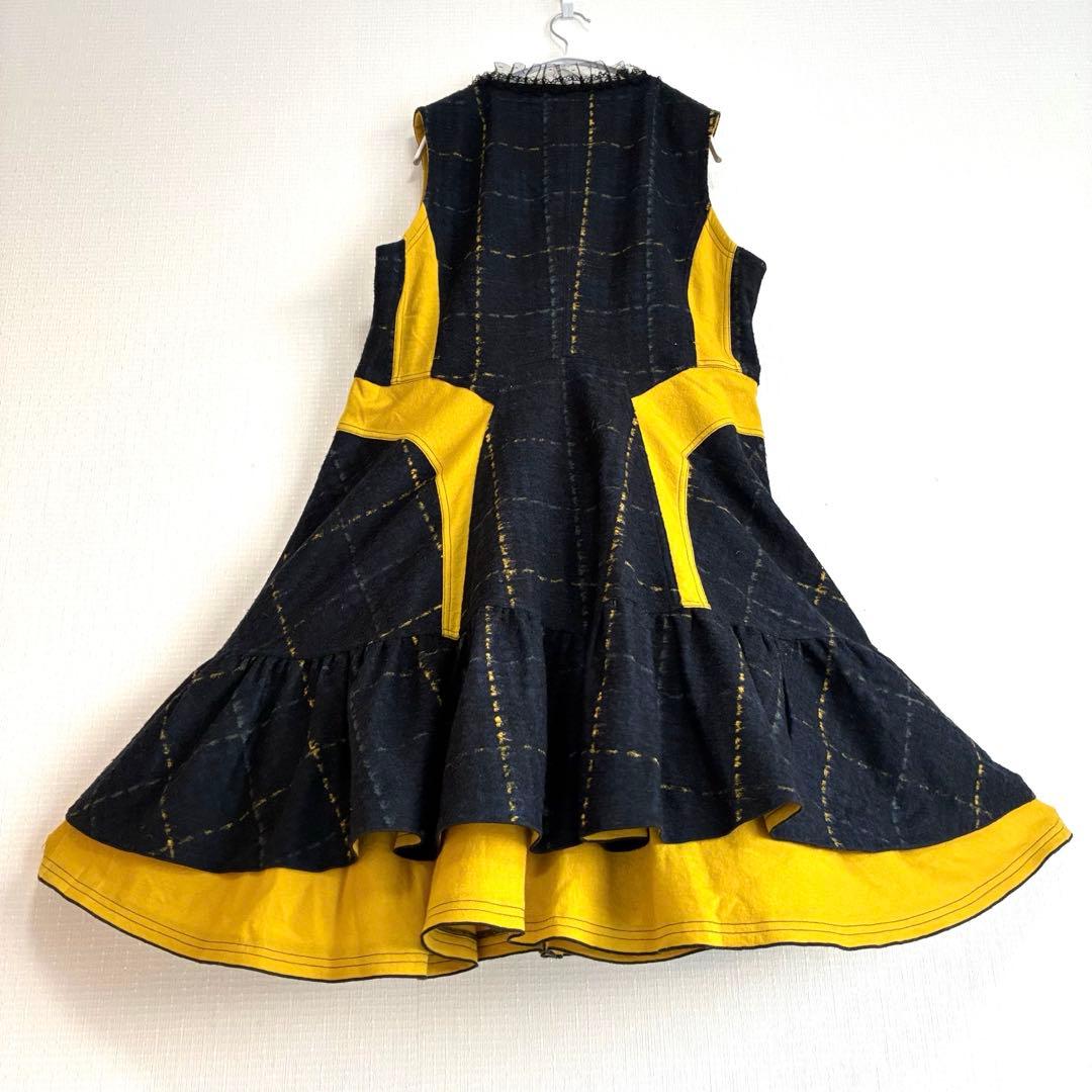 エイココンドウ 　ロングジレ　ワンピース　チェック柄　レース　秋冬　ジップアップ