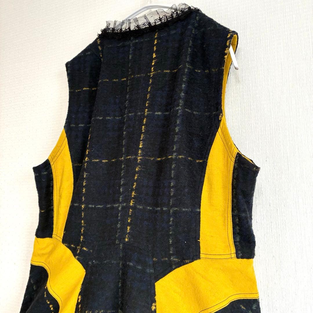 エイココンドウ 　ロングジレ　ワンピース　チェック柄　レース　秋冬　ジップアップ