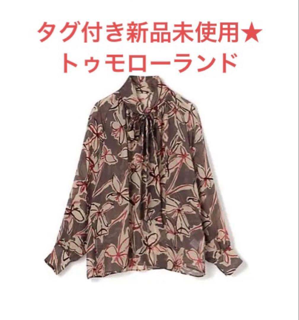 タグ付き新品未使用★ フローフラワープリント ボウタイブラウス