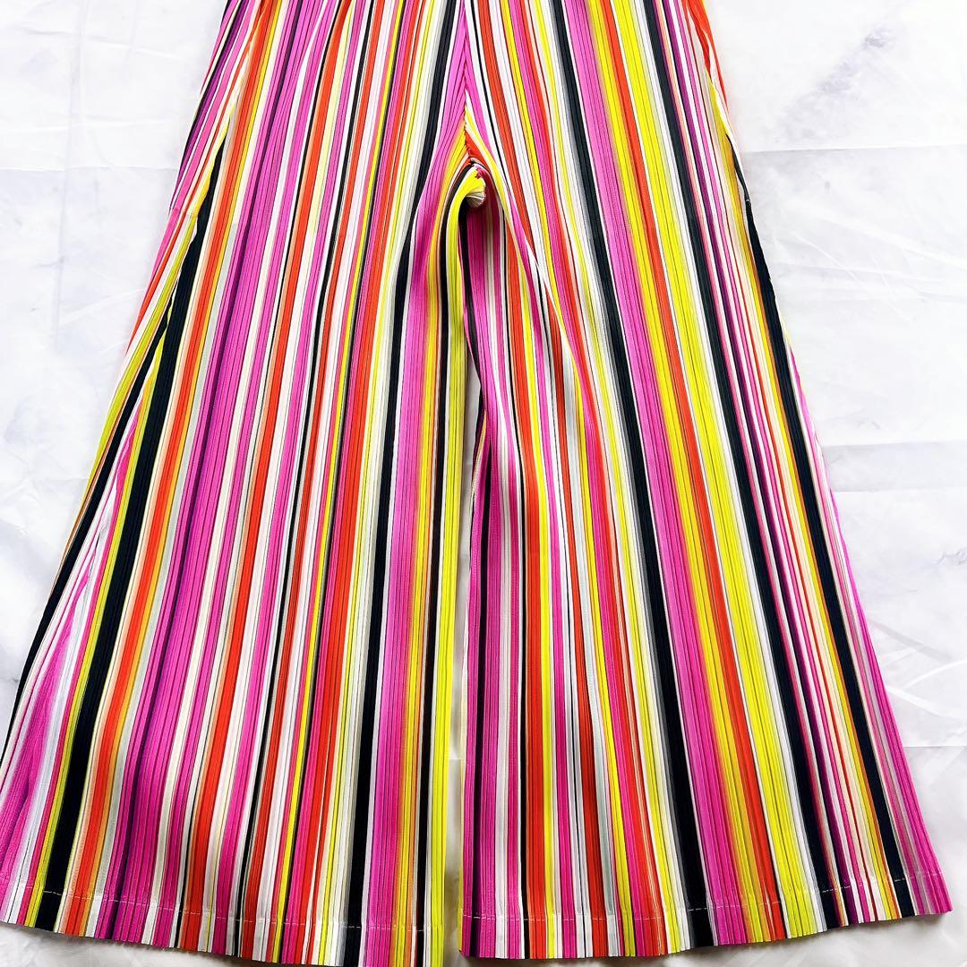 極美品✨PLEATS PLEASE パンツ マルチストライプ マルチカラー 総柄