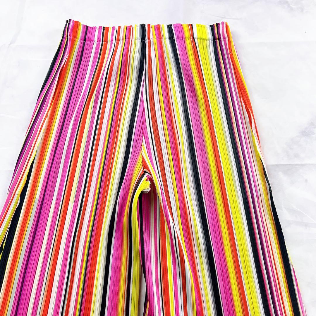 極美品✨PLEATS PLEASE パンツ マルチストライプ マルチカラー 総柄
