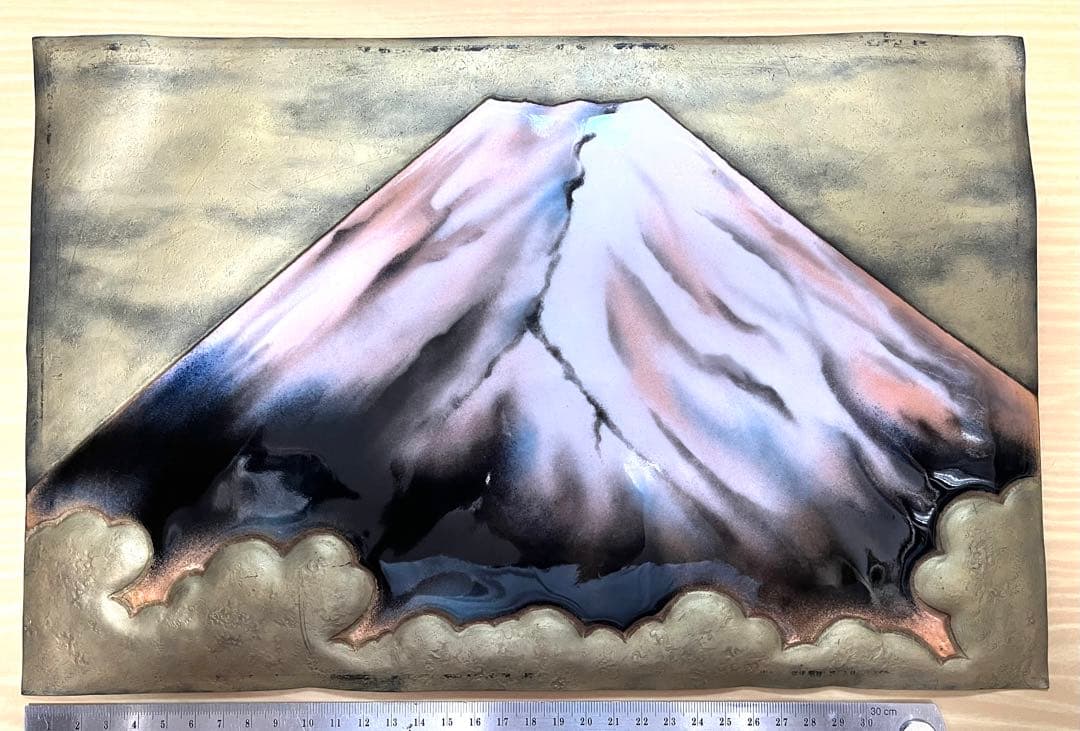 希少 富士山アート メタル陶板レリーフ