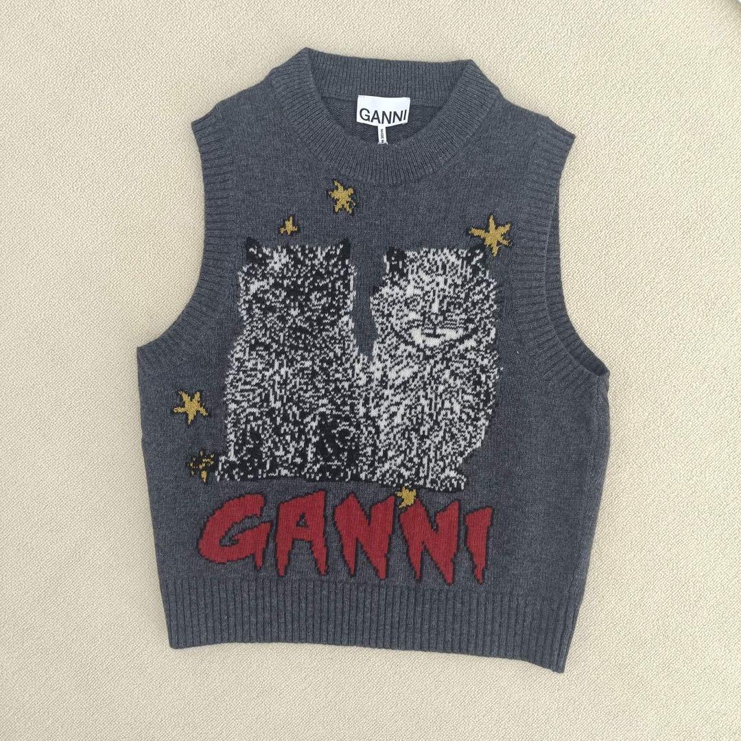 GANNI 猫刺繍 ノースリーブニットベスト