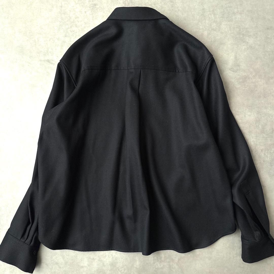 洗える カオス Chaos オーバーサイズ ウール ストレッチウールシャツ 黒