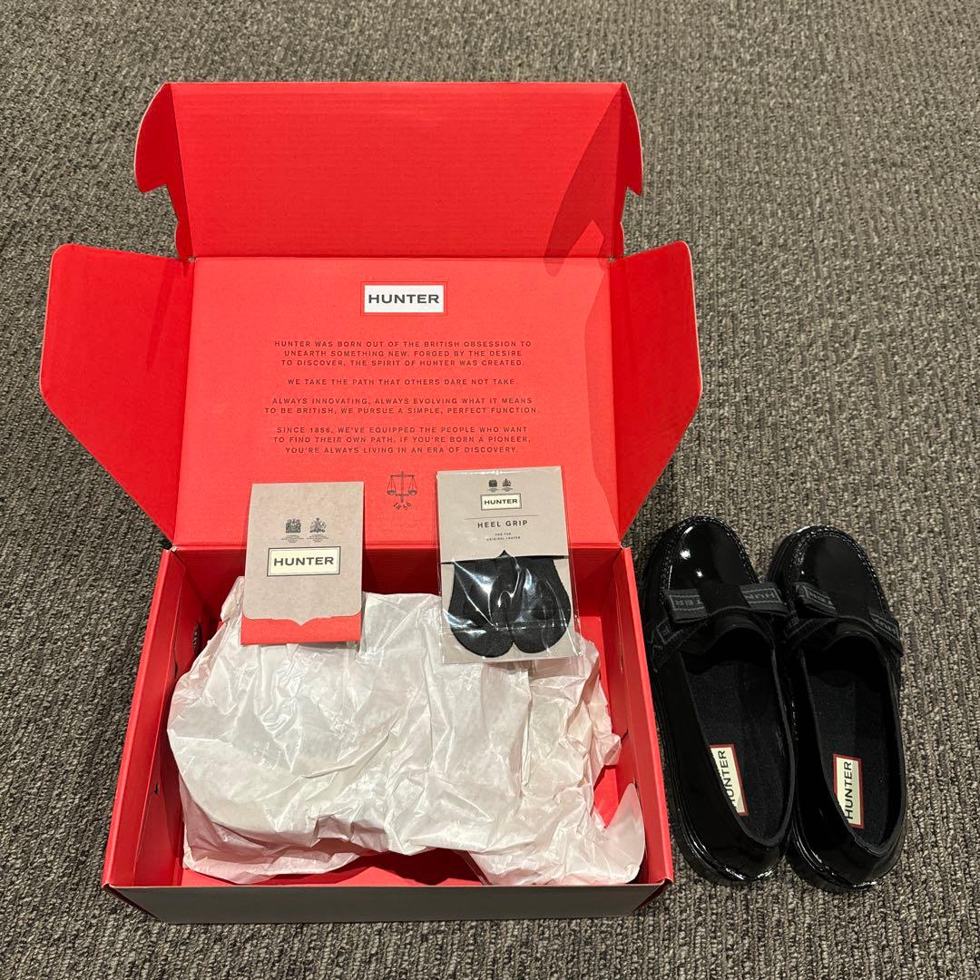 HUNTER レインシューズ レディース リファインド ボウ グロス ローファー