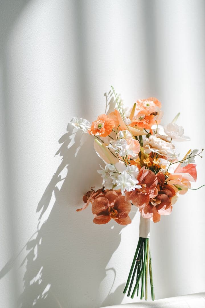プリザーブドフラワー ブーケ オレンジ ピンク　ブートニア付き