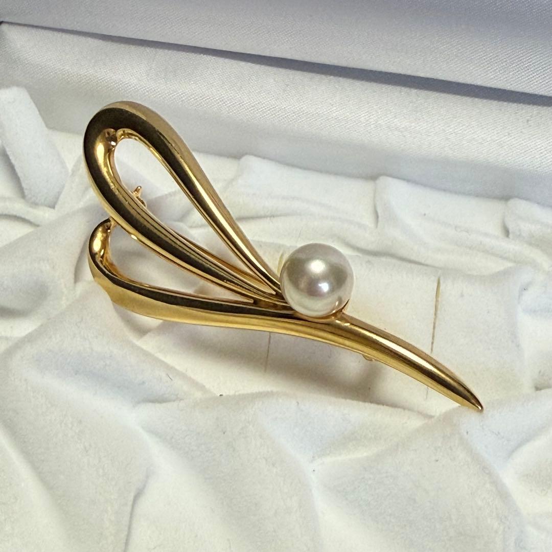 極美品✨ MIKIMOTO パール ブローチ 本真珠 ゴールドメッキ 10mm