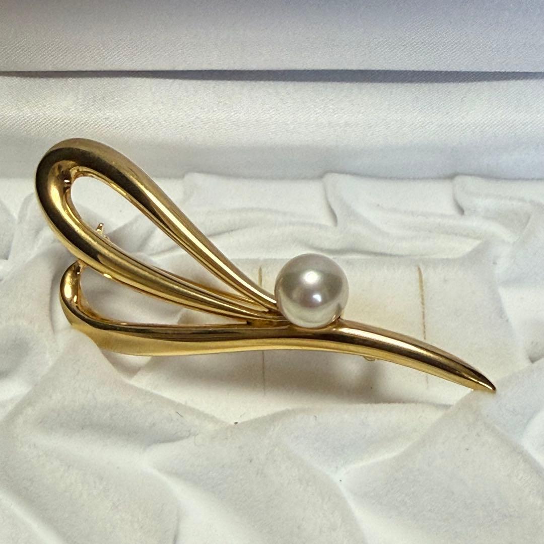 極美品✨ MIKIMOTO パール ブローチ 本真珠 ゴールドメッキ 10mm