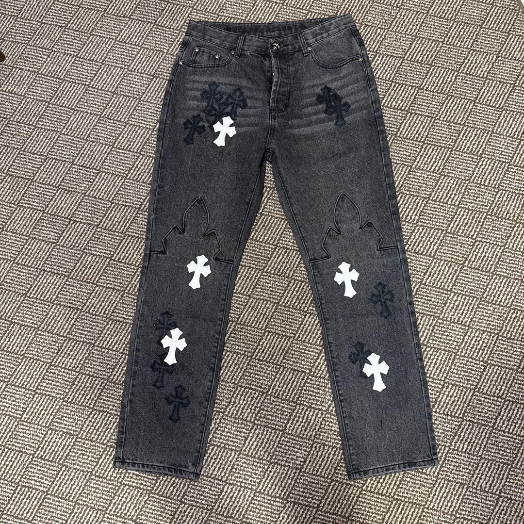 希少クロムハーツクロスパッチ グレー デニムパンツ