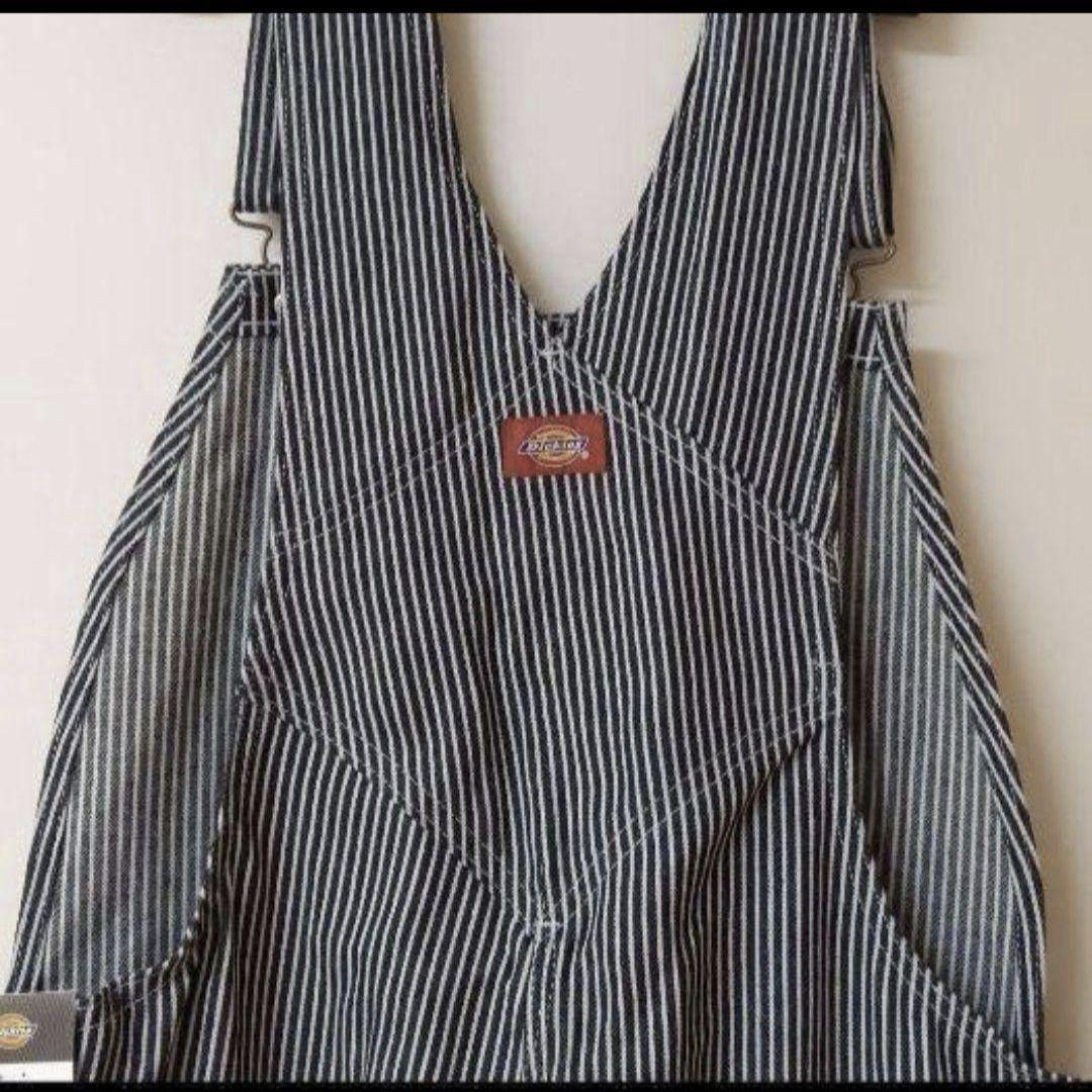 新品 34x32 HS ヒッコリーストライプ ディッキーズ オーバーオール