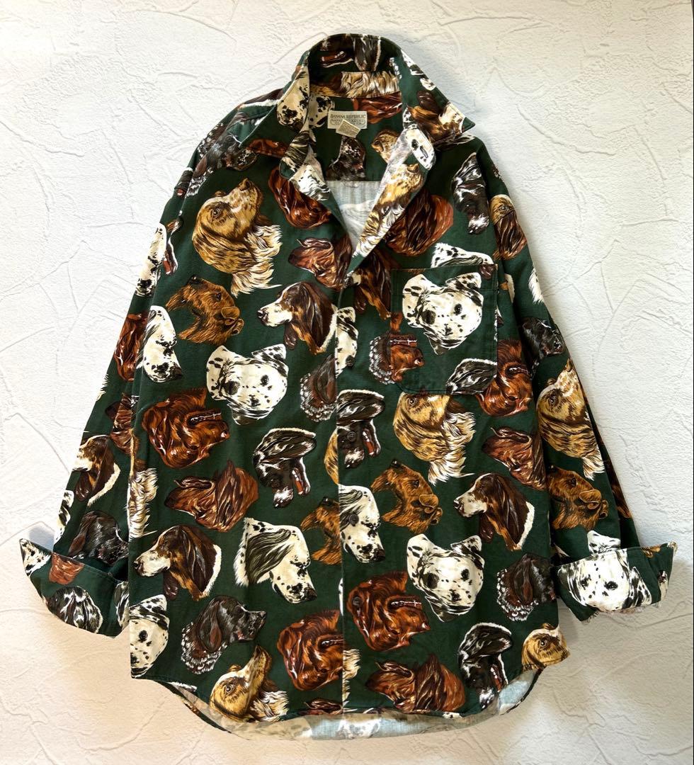 希少 バナナリパブリック sizeM犬 総柄 古着 シャツ 80-90年代