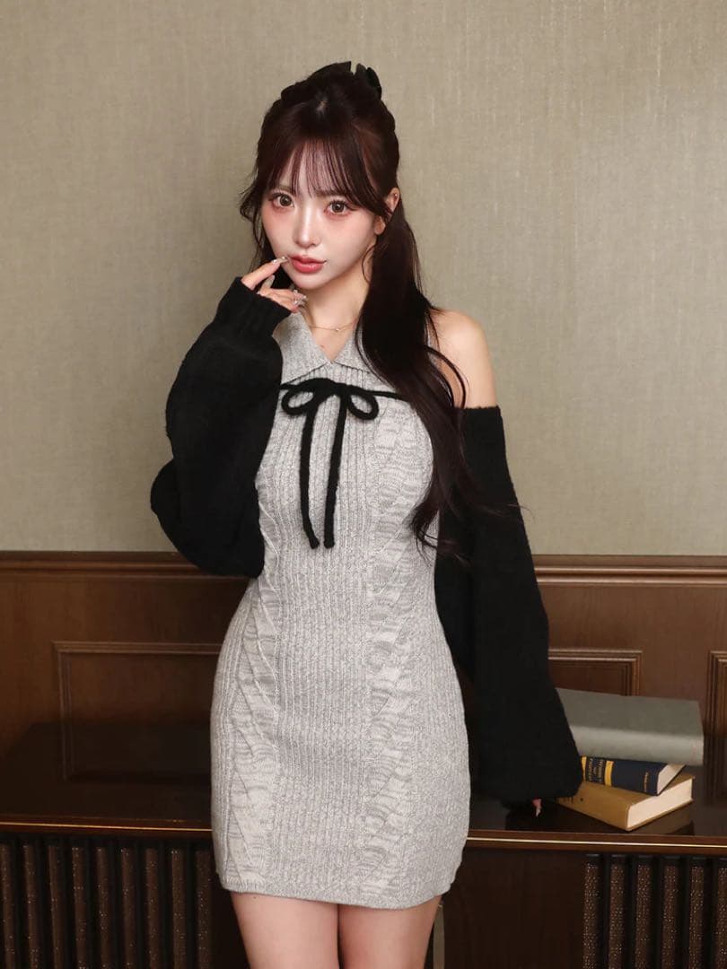 新品タグ付 ダーリッチ ショートボレロニットミニワンピース FLサイズ グレー