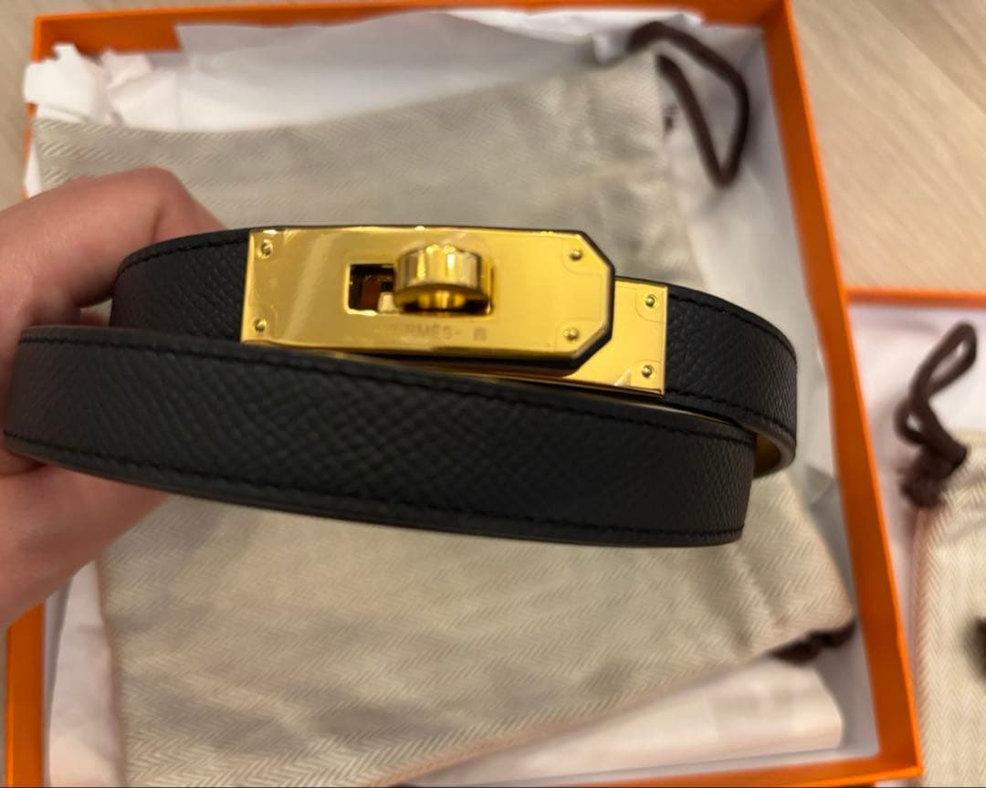 エルメス　ベルト ケリー ポケット 18 黒　ゴールド金具
