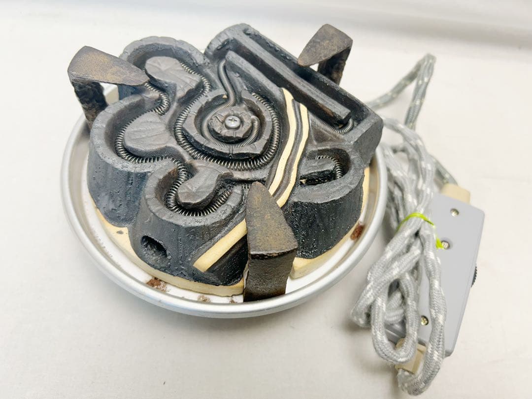 美品 茶道具 唐銅鬼面風炉 真形釜添 野々田製電熱器 敷板3点セット 紙箱