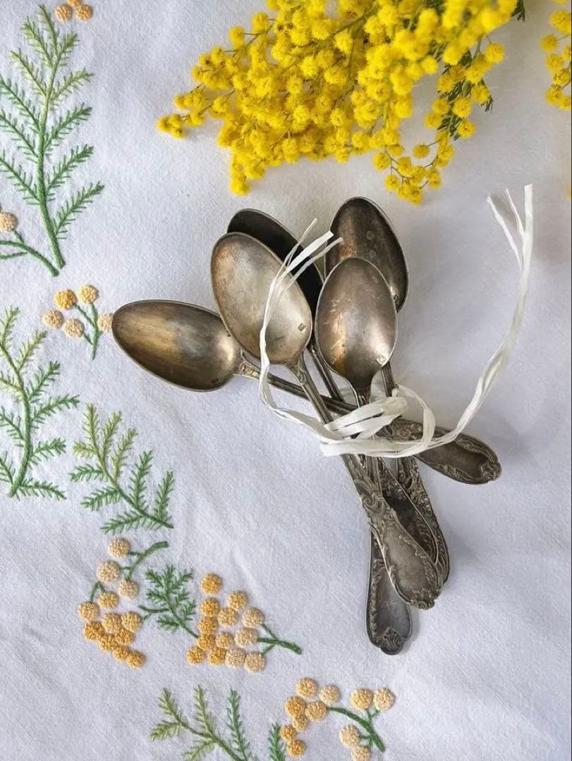 ◆最終SALE◆フランスアンティーク銀5本刻印ティースプーンデザート白銀シルバー