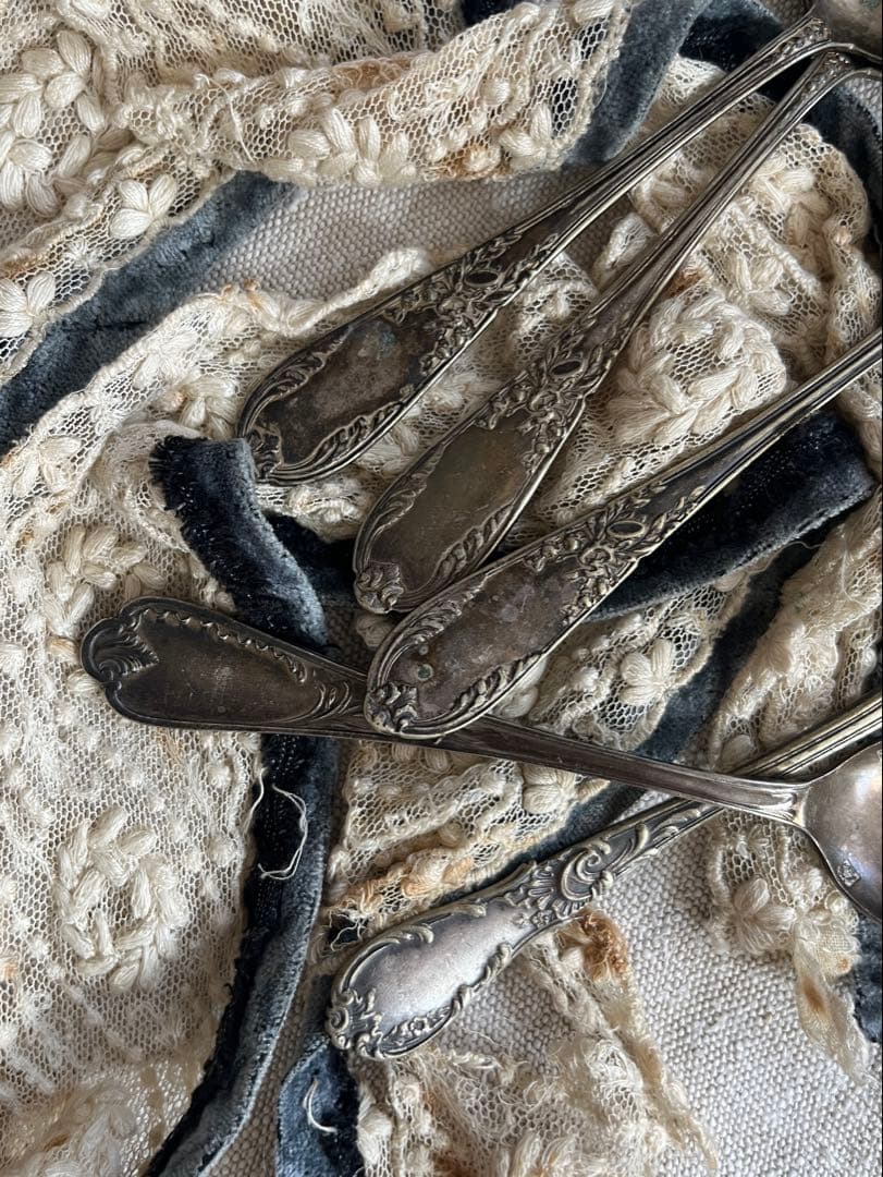 ◆最終SALE◆フランスアンティーク銀5本刻印ティースプーンデザート白銀シルバー