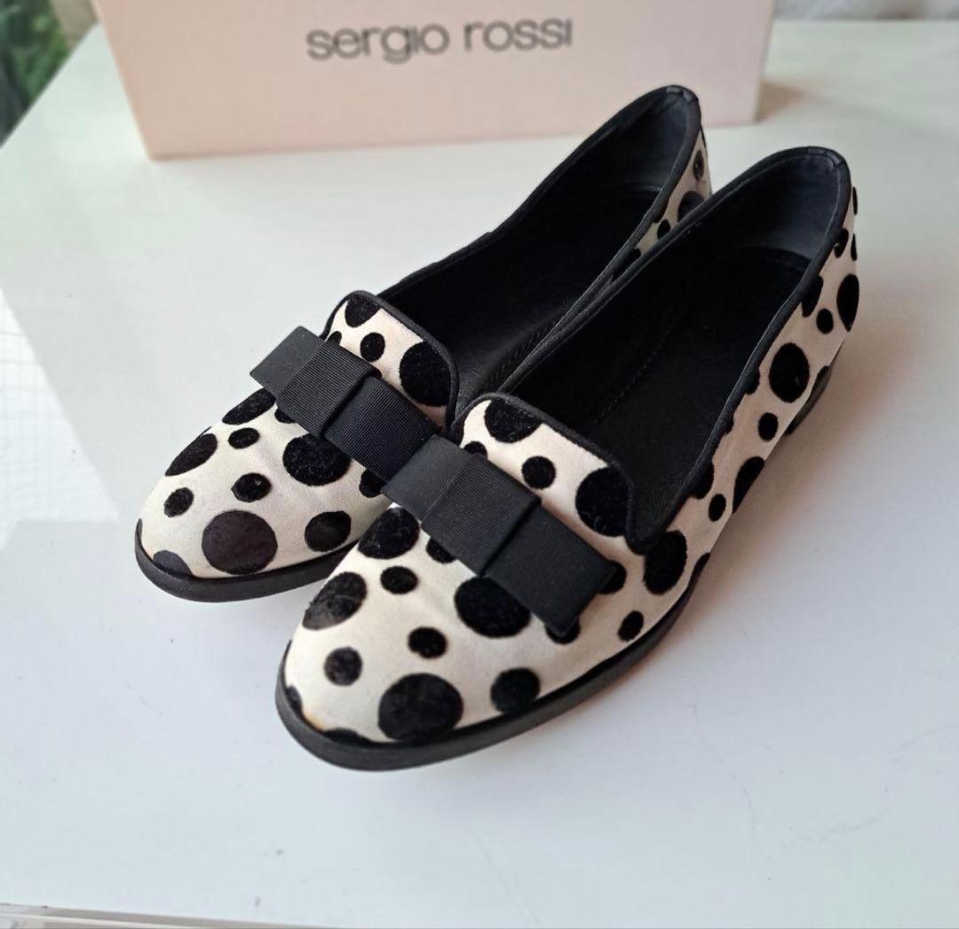 美品　箱付　セルジオロッシ　ハラコレザーローファーフラットシューズ36 水玉