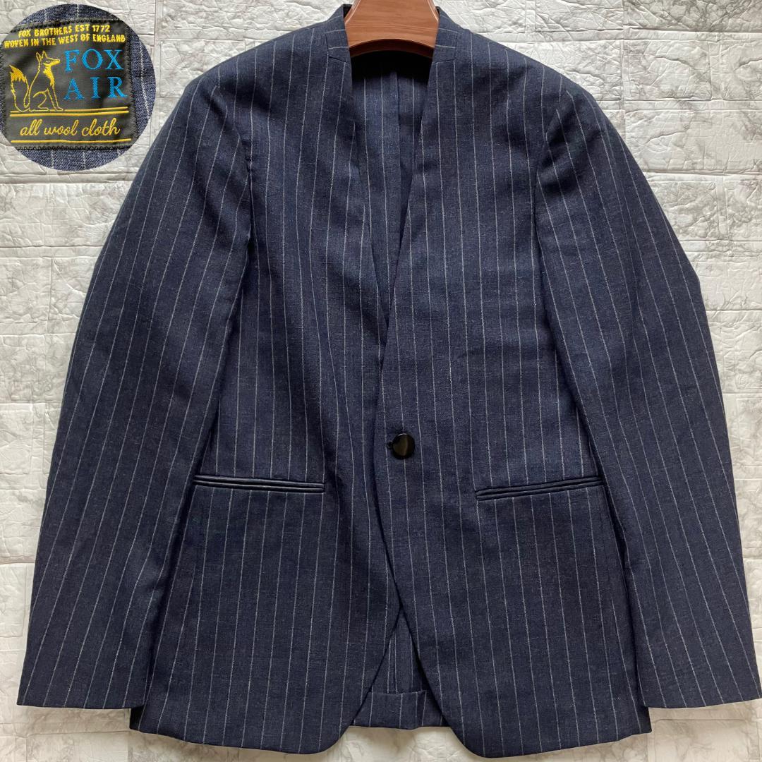 極美品◎ピルグリム フォックスエアー ノーカラージャケット ストライプ 紺