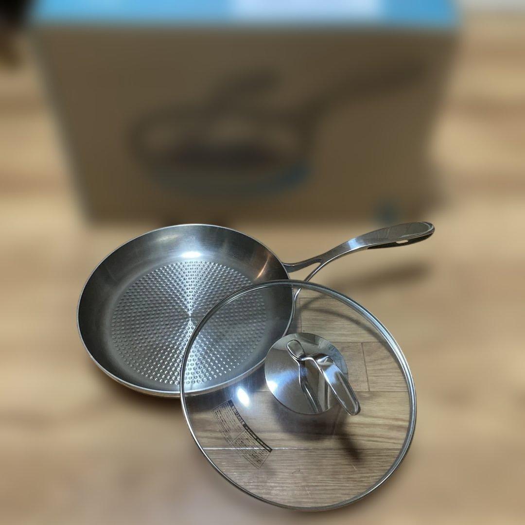 新品同様28cmステンレスフライパンタッパーウェアマストロクック強化ガラス蓋付き