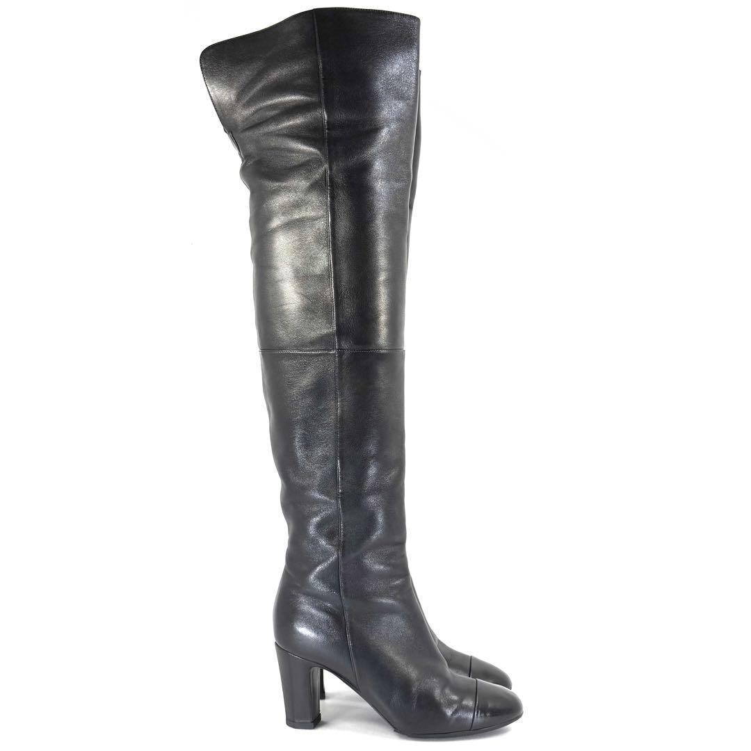 【CHANEL】シャネル（23.5cm）ニーハイブーツ ココマーク ラムスキン