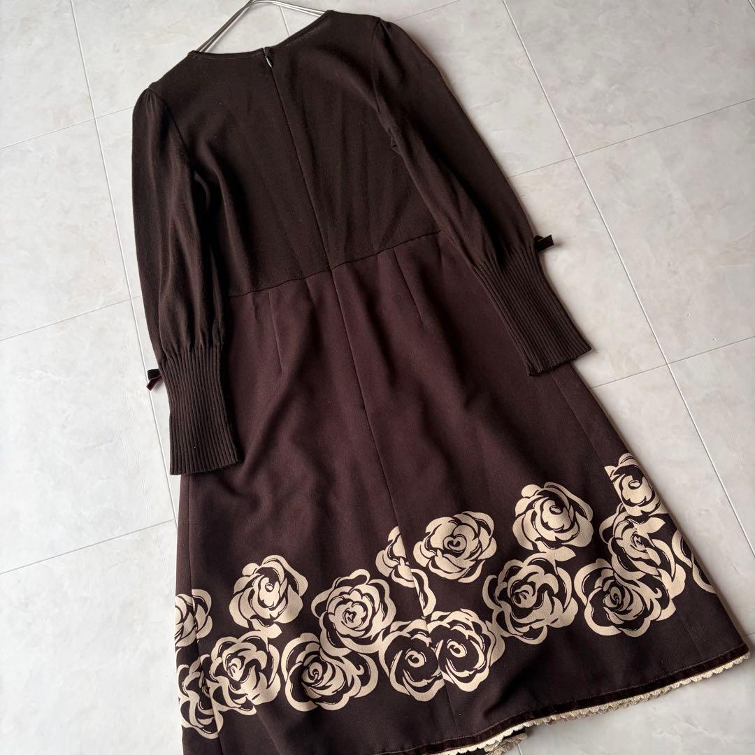 エムズグレイシー✨ローズプリント ニット ドッキング ワンピース 40 L
