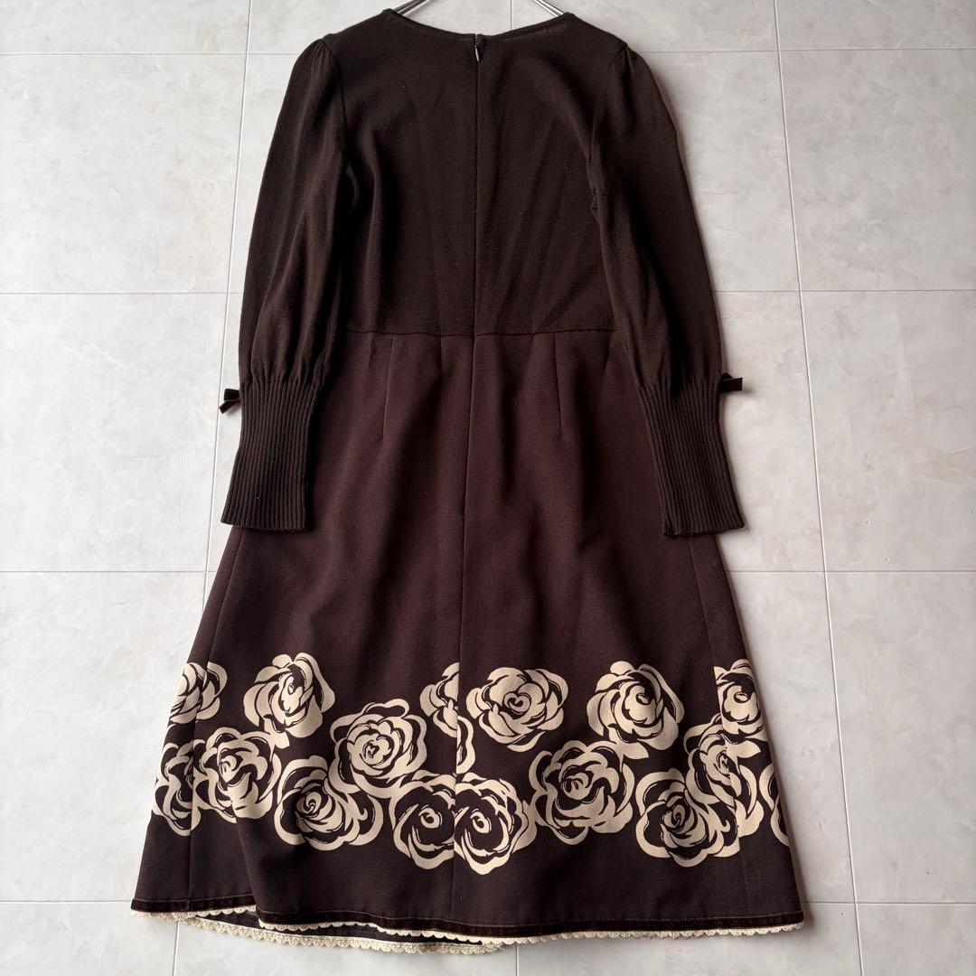 エムズグレイシー✨ローズプリント ニット ドッキング ワンピース 40 L