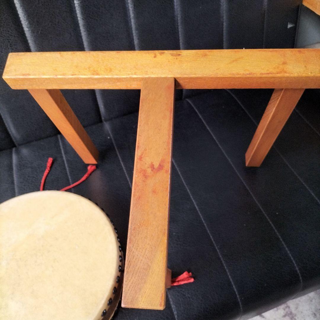 民謡　長唄　平胴太鼓　平太鼓（木製太鼓台　バチ付き）セット中古品