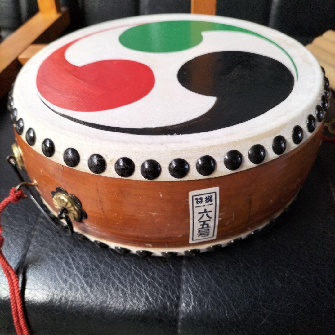 民謡　長唄　平胴太鼓　平太鼓（木製太鼓台　バチ付き）セット中古品