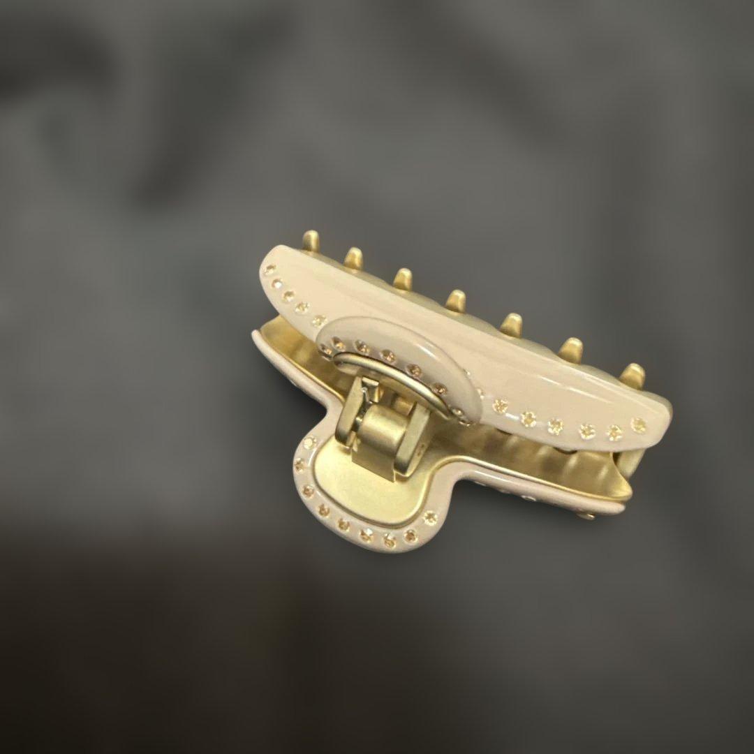 ベージュ ストーン装飾 ヘアクリップ 中型