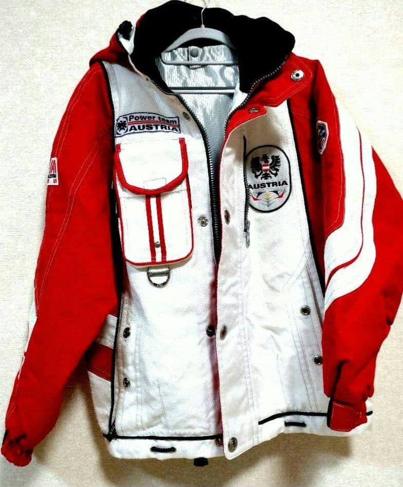 asics Power Austria スキーウェア 赤/白 フード付き